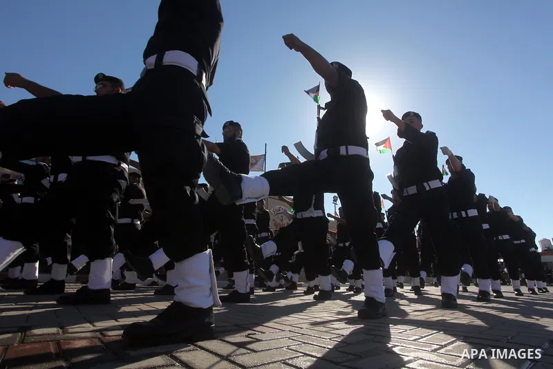 Graduating Hamas's police officers march during a ceremony in Gaza City on July 05, 2012. Hamas has governed the Gaza Strip since June 2007, after it won a majority of seats in the Palestinian Parliament in the January 2...