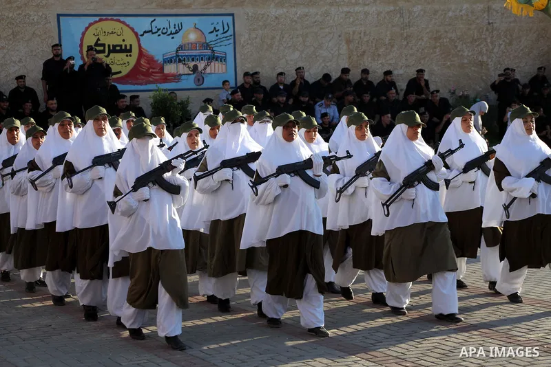 Female Hamas's police officers march during a ceremony in Gaza City on July 05, 2012. Hamas has governed the Gaza Strip since June 2007, after it won a majority of seats in the Palestinian Parliament in the January 2006...