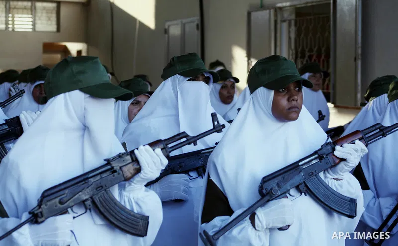 Female Hamas's police officers stand to attention during a ceremony in Gaza City on July 05, 2012. Hamas has governed the Gaza Strip since June 2007, after it won a majority of seats in the Palestinian Parliament in the...