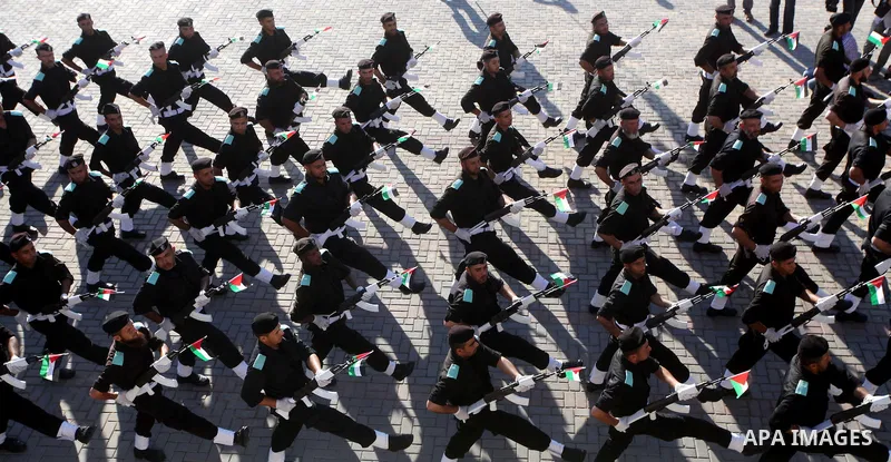 Graduating Hamas's police officers march during a ceremony in Gaza City on July 05, 2012. Hamas has governed the Gaza Strip since June 2007, after it won a majority of seats in the Palestinian Parliament in the January 2...