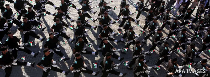 Graduating Hamas's police officers march during a ceremony in Gaza City on July 05, 2012. Hamas has governed the Gaza Strip since June 2007, after it won a majority of seats in the Palestinian Parliament in the January 2...