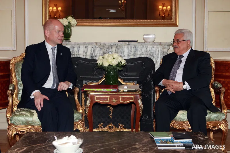 Palestinian President Mahmoud Abbas (Abu Mazen) meets with UK Foreign Secretary William Hague in Paris on 06 July 2012. Photo by Thaer Ganaim