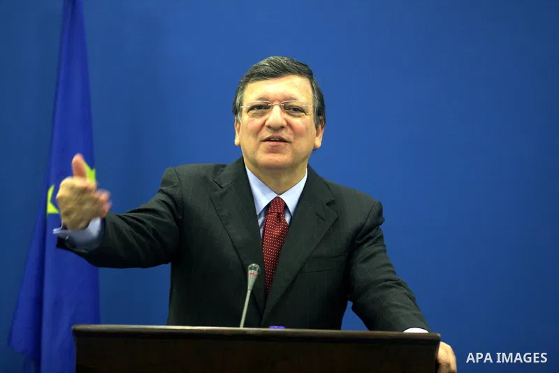 European Commission President Jose Manuel Barroso speaks during a joint press conference with Palestinian prime minister Salam Fayyad (unseen) in the West Bank city of Ramallah on July 8, 2012, as part of his first trip...