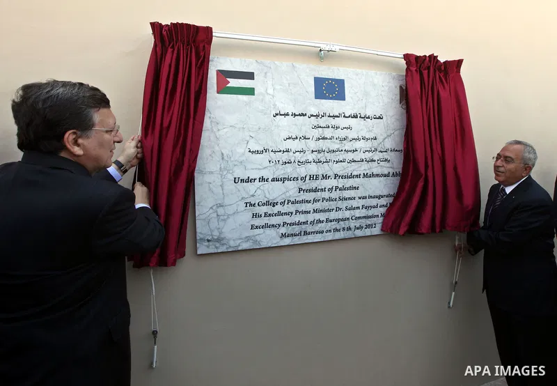 Palestinian Prime Minister Salam Fayyad, meets European Commission President Jose Manuel Barroso in the West Bank city of Ramallah July 8, 2012, as part of his first trip to Israel and the Palestinian territories. Photo...