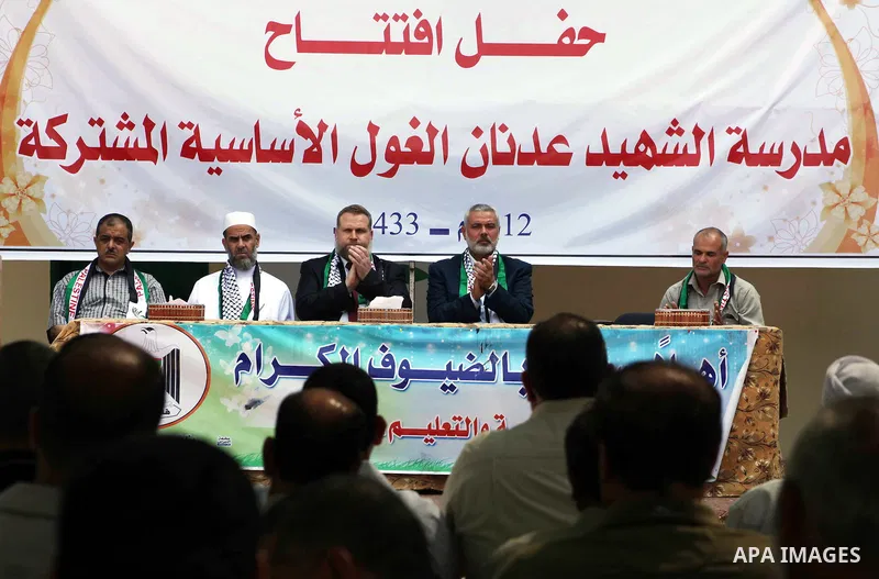 Palestinian Prime Minister in Gaza Ismail Haniyeh attends the opening of a new school in Zaytoon neighborhood Gaza city on 08 July 2012. A Palestinian official says Gaza's prime minister will head to Cairo within the nex...