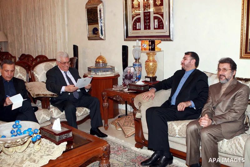 Palestinian President Mahmoud Abbas (Abu Mazen) meets with Iranian delegation to deliver an invitation from the Iranian President to participate in the summit of the Non-Aligned Movement in Amman on 08 July 2012. Photo b...