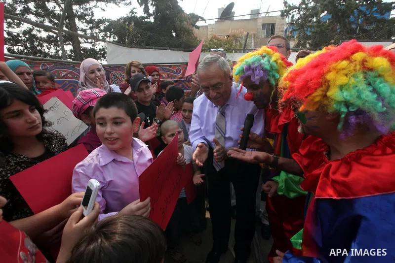 Palestinian Prime Minister Salam Fayyad attends celebrate in the opening of "Tree of Wishes" for the children of cancer patients Beit Jala city in the West Bank on 10 July 2012. Photo by Mustafa Abu Dayeh