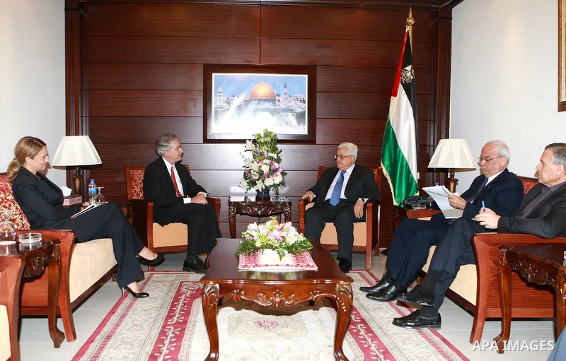Palestinian President, Mahmoud Abbas (Abu Mazen) meets with U.S. Deputy secretary of State, William Burns, in the West Bank city of Ramallah, on July 11 2012. Photo by Thaer Ganaim