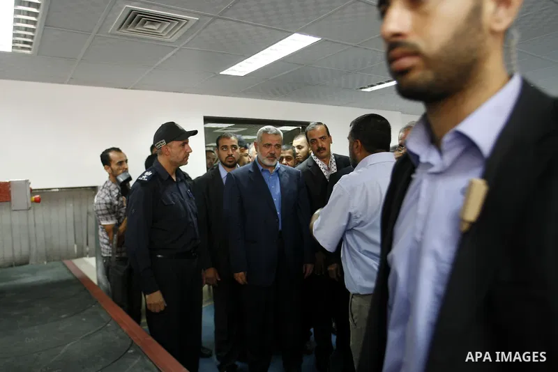 Palestinian Prime Minister in the Gaza Strip, Ismail Haniyeh visits Rafah border crossing in southern Gaza Strip, on July 11 2012. Islamic Relief provided million for the reconstruction of the Rafah border crossing betwe...