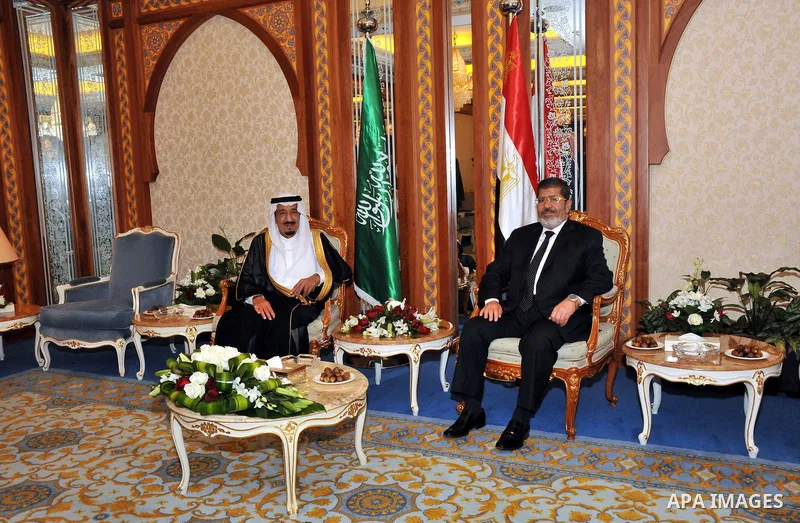 Egypt's President Mohamed Morsi (R) and Saudi Arabia Crown Prince Salman bin Abdul-Aziz Al Saud (L) during a meeting in Jeddah, Saudi Arabia, late 11 July 2012. Egyptian President Morsi arrived 11 July in Saudi Arabia on...