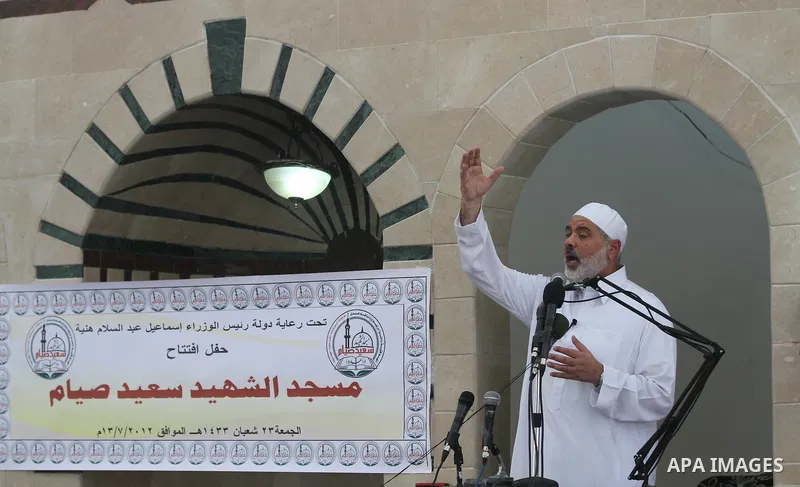 Palestinian Prime Minister in Gaza Ismail Haniyeh speaks during Friday prayer in Gaza City on 13 July 2012. Photo by Majdi Fathi