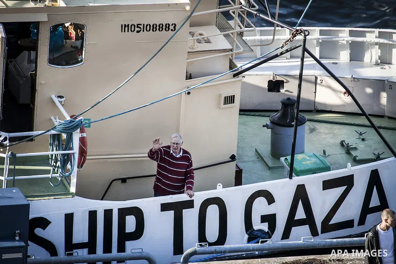July 13, 2012 - Stockholm, Stockholm, Sweden - The humanitarian aid ship ''Estelle'' sets sail at the Skeppsbron port, Stockholm. The ship is part of a pro-palestinian caravan which heads to Gaza strip with the purpose t...