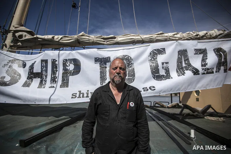 July 13, 2012 - Stockholm, Stockholm, Sweden - DROR FEILER, a jewish pro-Palestinian supporter, poses at the humanitarian aid ship ''Estelle'' in the Skeppsbron port, Stockholm. The ship is part of a pro-palestinian cara...