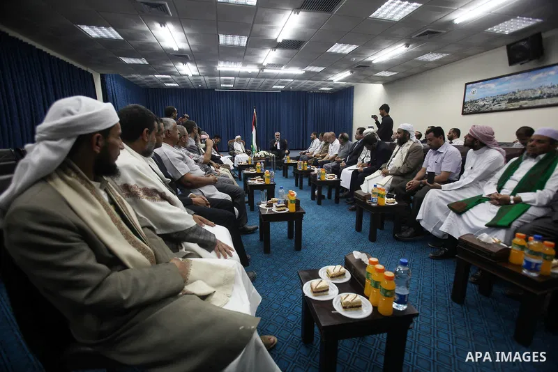 Palestinian Prime Minister in the Gaza Strip, Ismail Haniyeh receives of the delegation Yemen, in his office in Gaza City, on July 15, 2012. Photo by Ashraf Amra