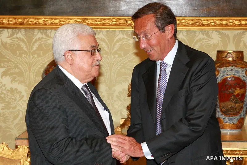 Palestinian President, Mahmoud Abbas (Abu Mazen) meets with the President of the Italian Parliament Gianfranco Fini in Rome on July 17, 2012. Photo by Thaer Ghanaim
