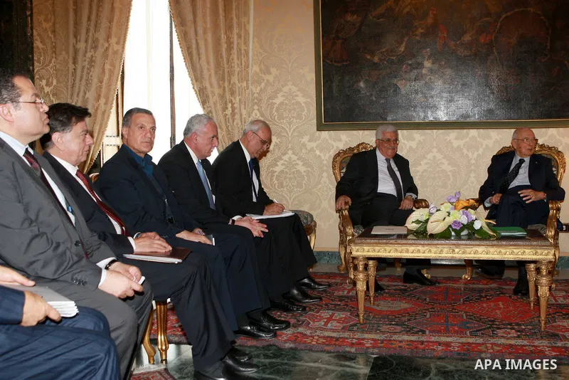 Palestinian President, Mahmoud Abbas (Abu Mazen) meets with the President of Italy in Rome on July 17, 2012. Photo by Thaer Ghanaim. Photo by Thaer Ghanaim