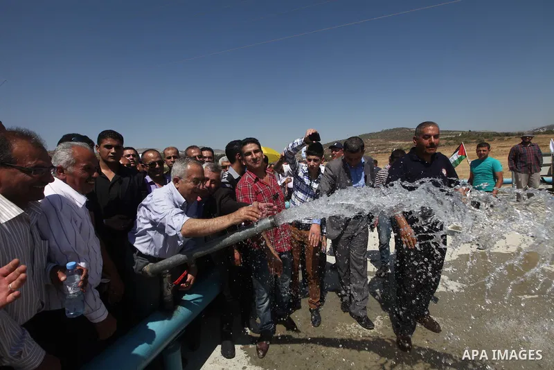 Palestinian Prime Minister, Salam Fayyad participates in the opening of the line carrier of water for the villages of Sebastia in the West Bank city of Nablus, on July, 17, 2012. Photo by Mustafa Abu Dayeh