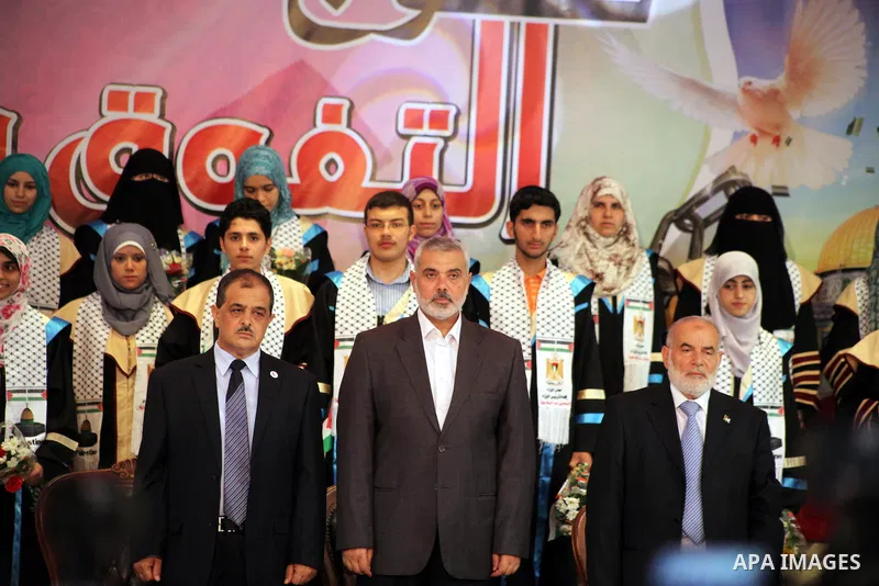 Palestinian Prime Minister in Gaza Ismail Haniyeh attends the ceremony for superior high school students in Gaza city, on 19 July 2012. The Ministry of Education in Gaza Strip announced the final results of high school f...