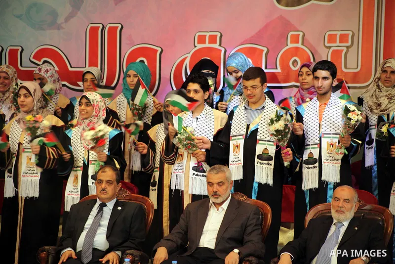 Palestinian Prime Minister in Gaza Ismail Haniyeh attends the ceremony for superior high school students in Gaza city, on 19 July 2012. The Ministry of Education in Gaza Strip announced the final results of high school f...