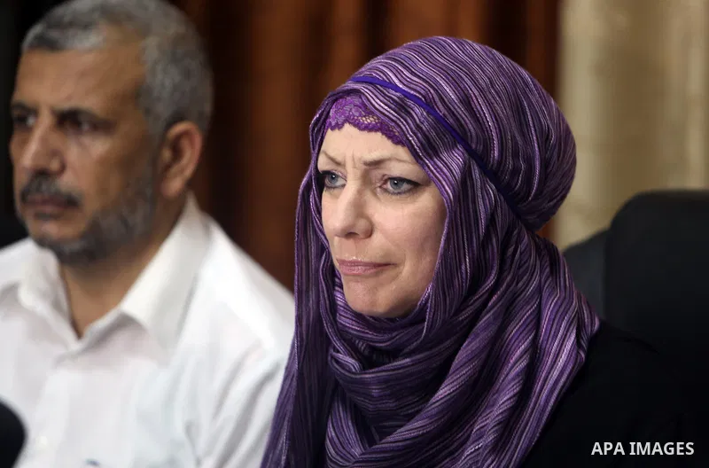 British citizen Anne Kennedy, 49, at the headquarters of the Palestinian Muslim Scholars association in Gaza city July 21, 2012 during a press conference to announcing her conversion to Islam in during the holy month of...