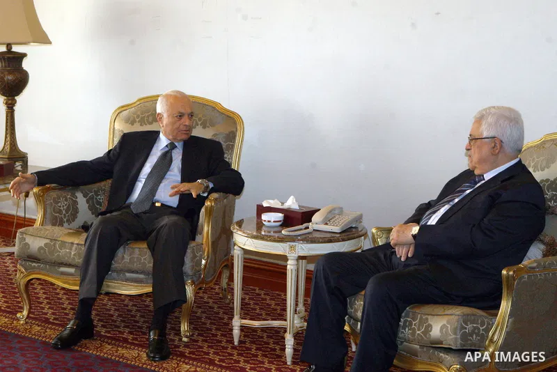 Palestinian President Mahmoud Abbas (Abu Mazen) meets with Arab League chief Nabil al-Arabi in Doha, on July 22, 2012. Photo by Thaer Ganaim