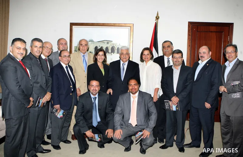 Palestinian President Mahmoud Abbas (Abu Mazen) meets with the delegation of the Palestinian independent national assembly, in the West Bank city of Ramallah, on 24 July 2012. Photo by Thaer Ganaim