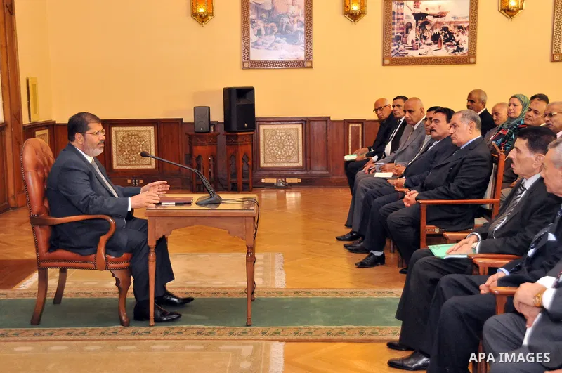 Egyptian President Mohamed Morsi delivering a speech to the Egyptian Labour and Union representatives at the Presidential Palace in Cairo, on July 25, 2012. Photo by Ahmed Fouad \ EGYPTIAN PRESIDENCY