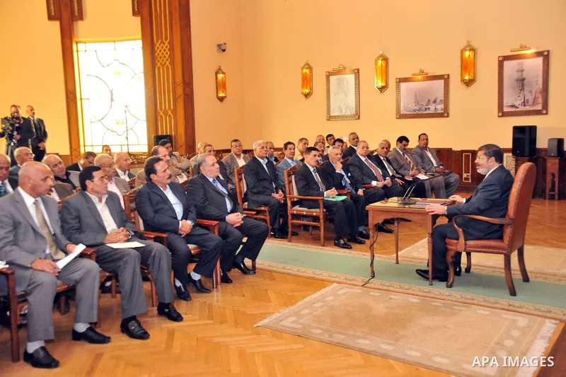 Egyptian President Mohamed Morsi delivering a speech to the Egyptian Labour and Union representatives at the Presidential Palace in Cairo, on July 25, 2012. Photo by Ahmed Fouad \ EGYPTIAN PRESIDENCY