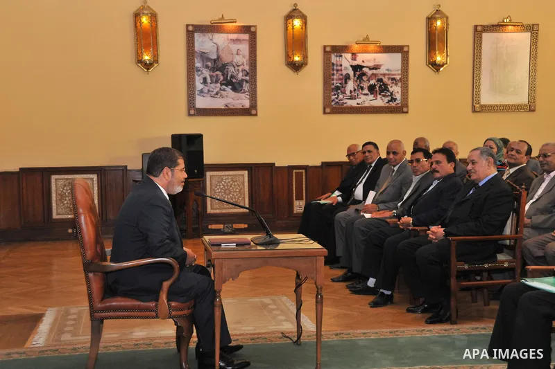 Egyptian President Mohamed Morsi delivering a speech to the Egyptian Labour and Union representatives at the Presidential Palace in Cairo, on July 25, 2012. Photo by Ahmed Fouad \ EGYPTIAN PRESIDENCY