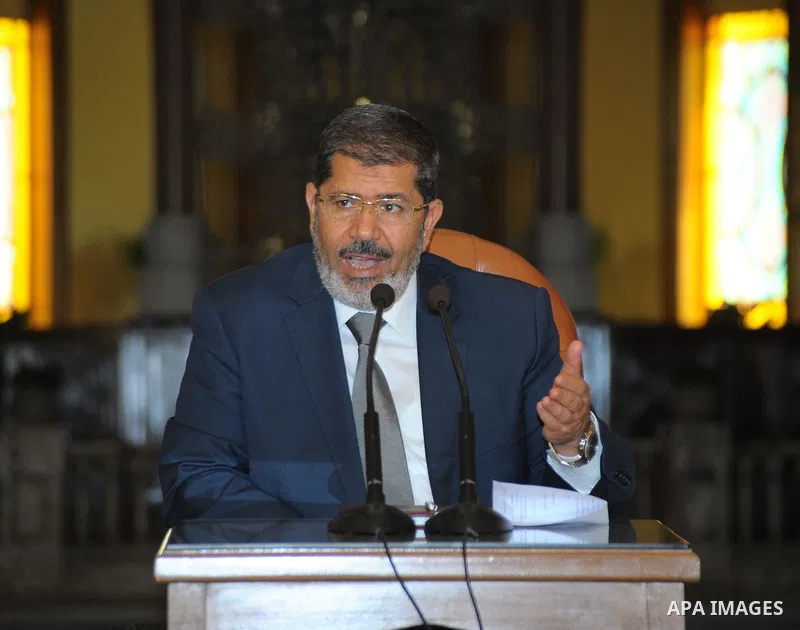 Egyptian President Mohamed Morsi delivering a speech to the Egyptian Labour and Union representatives at the Presidential Palace in Cairo, on July 25, 2012. Photo by Mohammed Smaha \ EGYPTIAN PRESIDENCY