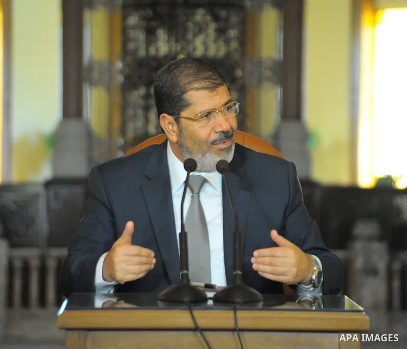 Egyptian President Mohamed Morsi delivering a speech to the Egyptian Labour and Union representatives at the Presidential Palace in Cairo, on July 25, 2012. Photo by Mohammed Smaha \ EGYPTIAN PRESIDENCY