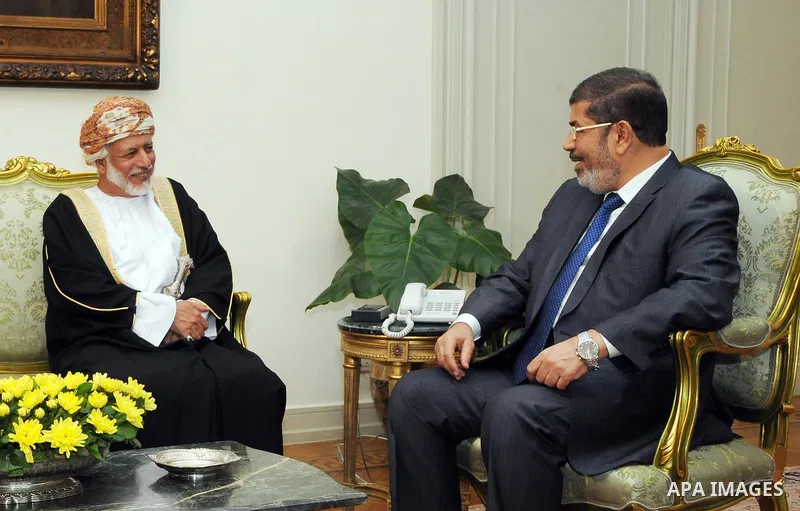 Egyptian President Mohamed Morsi (R) meeting with Foreign Minister of Oman Yusuf bin Alawi, at the presidential palace, in Cairo, Egypt, 29 July 2012. Photo by Ahmed mourad \ EGYPTIAN PRESIDENCY