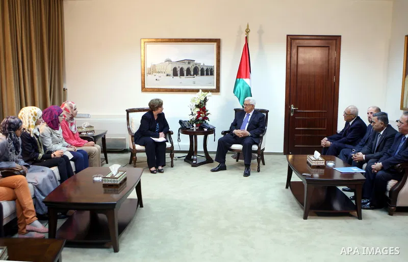 Palestinian President Mahmoud Abbas (Abu Mazen) meets with the excellent students in the high school certificate, in the West Bank city of Ramallah, on July 30, 2012. Photo by Thaer Ganaim