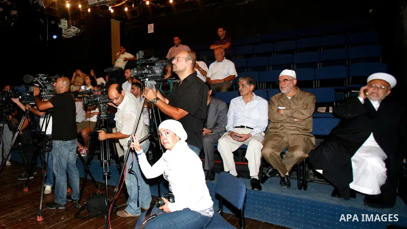 Sheikh Raed Salah Sheikh Ikrima Sabri and lawyer Khaled Zabarqa during a press conference to reveal the last of Israeli assaults on al-Aqsa Mosque and the hill of Bab al-maghareba, in Jerusalem city on 31 July 2012. Phot...