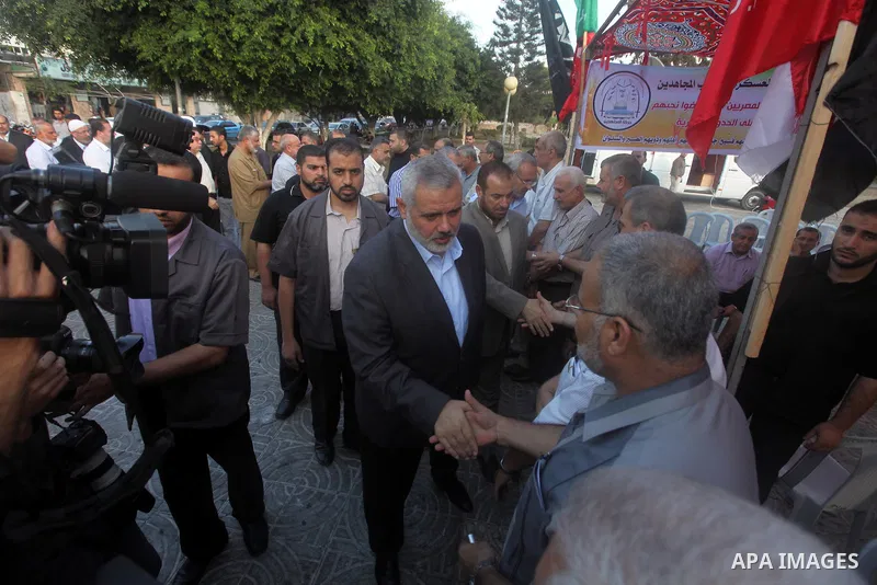 Palestinian Prime Minister in Gaza Strip, Ismail Haniyeh visits the mourning tent of the Egyptian soldiers who were killed on on Rafah border between Egypt and the southern Gaza Strip, on 06 August 2012. Egypt has closed...