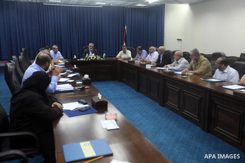 Palestinian Prime Minister in Gaza Ismail Haniyeh chairs a Ministerial meeting to consult in the last events on Rafah border between Egypt and the southern Gaza Strip, on 06 August 2012. Egypt has closed the terminal, th...