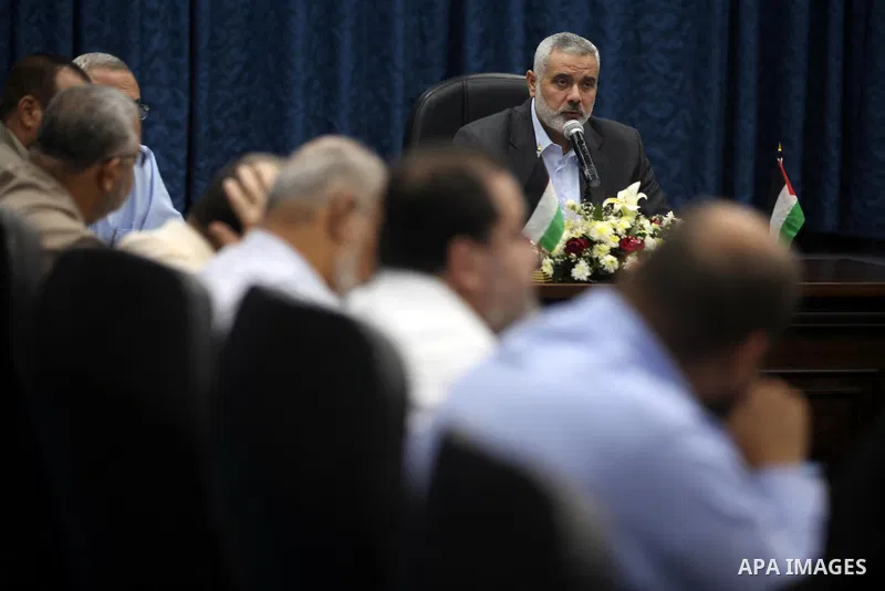 Palestinian Prime Minister in Gaza Ismail Haniyeh chairs a Ministerial meeting to consult in the last events on Rafah border between Egypt and the southern Gaza Strip, on 06 August 2012. Egypt has closed the terminal, th...