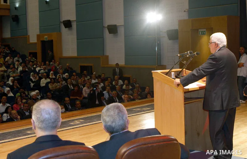Palestinian President, Mahmoud Abbas (Abu Mazen) participates ceremony honoring high school students, in the West Bank city of Nablus on, Aug. 07, 2012. Photo by Thaer Ganaim