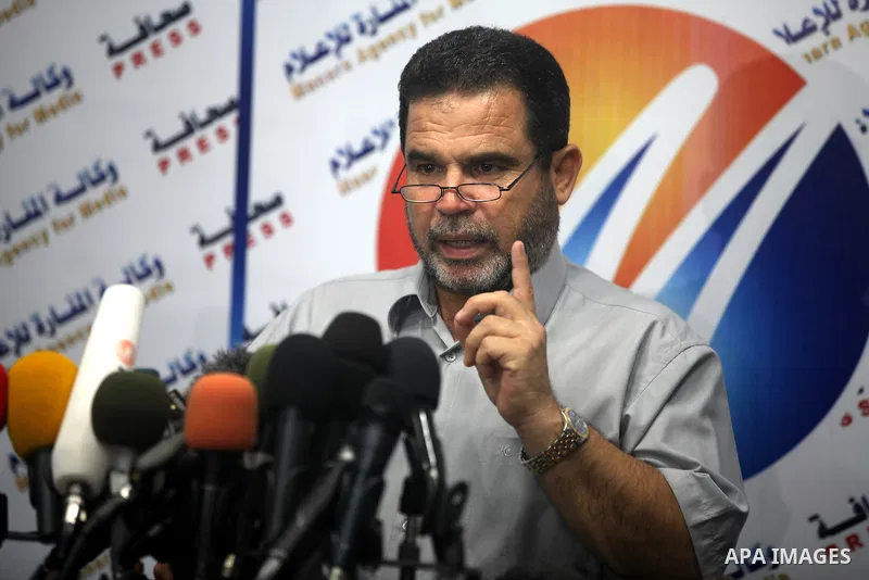 Palestinian Hamas Leader, Salah al-Bardawil speaks during press conference to discus in the last events on Rafah border between Egypt and the southern Gaza Strip, on Aug. 12, 2012. Photo by Majdi Fathi