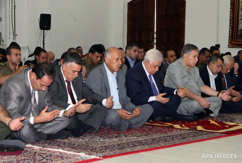 Palestinian President Mahmoud Abbas (Abu Mazen ) during the friday prayers in the last Friday of the Muslim holy fasting month of Ramadan in the West Bank city of Ramallah, on Aug 17,2012. Photo by Thaer Ganaim