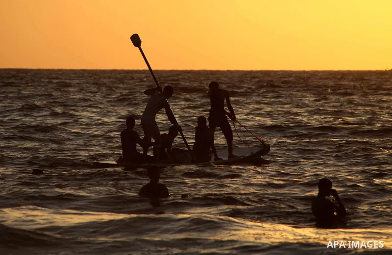 Palestinians enjoy rowing in the sea at Gaza beach during Friday holiday in Gaza city, Aug 24, 2012. Gazans escape to the beach and out from their homes during heat wave and power outages. Photo by Ashraf Amra