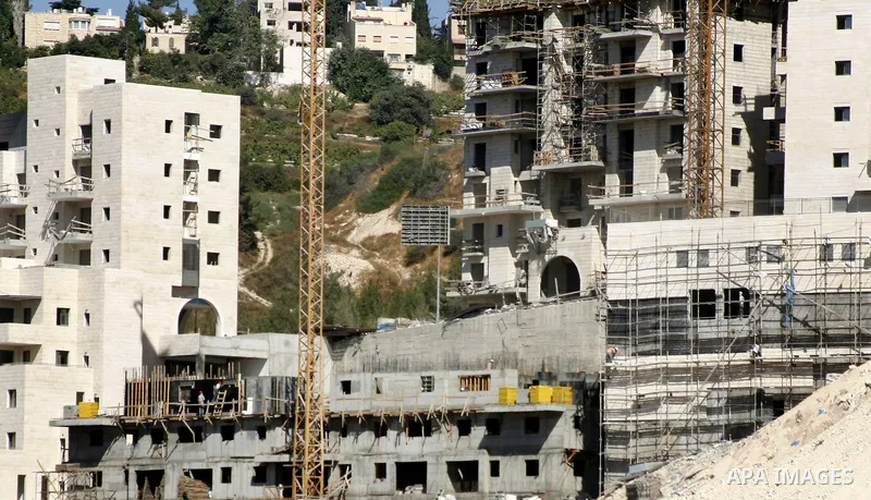 A part of work in jewish settlement of Harmoun Hanatsave near the Arab neighbourhood of Ras al-Amud in Jerusalem on Aug 28,2012. Israeli government continue building Harmoun Hanatsave on the Arab villages of Jabal al-Muk...