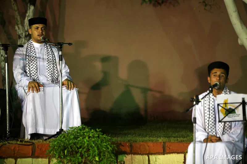 Palestinian Sufi artists performs the sufis songs during a celebration in Gaza city on Aug 28, 2012. Mystic songs symbolizing peace, brotherhood and love. Photo by Majdi Fathi