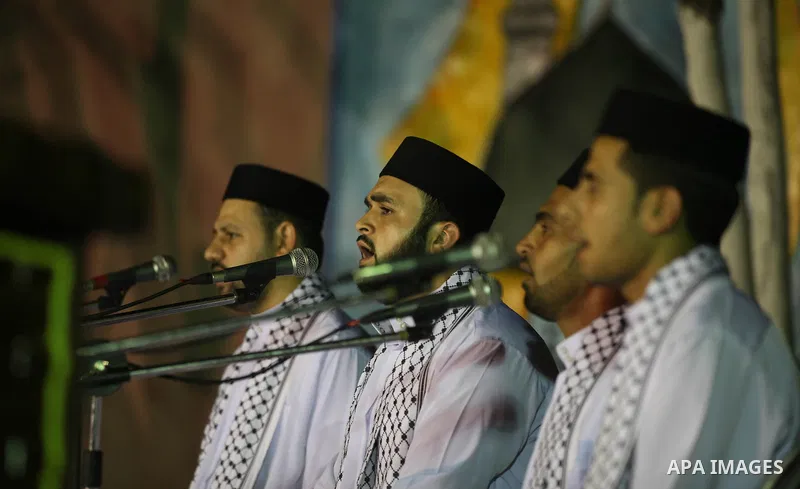 Palestinian Sufi artists performs the sufis songs during a celebration in Gaza city on Aug 28, 2012. Mystic songs symbolizing peace, brotherhood and love. Photo by Majdi Fathi