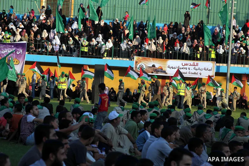 Palestinians attend a festival entitled "Jerusalem in our eyes" organized by Hamas movement, marking the 43rd anniversary of burning down al-Aqsa mosque in Gaza city on 30 Aug 2012. The Australian Jewish Dennis Michael R...