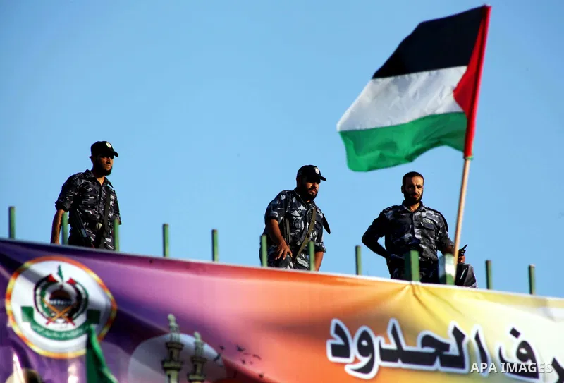Palestinian policemen stand guards during a festival entitled "Jerusalem in our eyes" organized by Hamas movement, marking the 43rd anniversary of burning down al-Aqsa mosque in Gaza city on 30 Aug 2012. The Australian J...