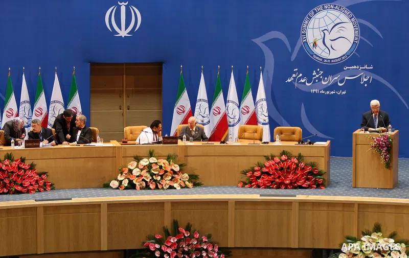 Palestinian President Mahmoud Abbas speaks during the opening ceremony of the Summit of the Non-Aligned Movement (NAM), in Tehran, 30 August 2012. Iranian Supreme Leader Ayatollah Ali Khamenei opened summit 16th of the N...