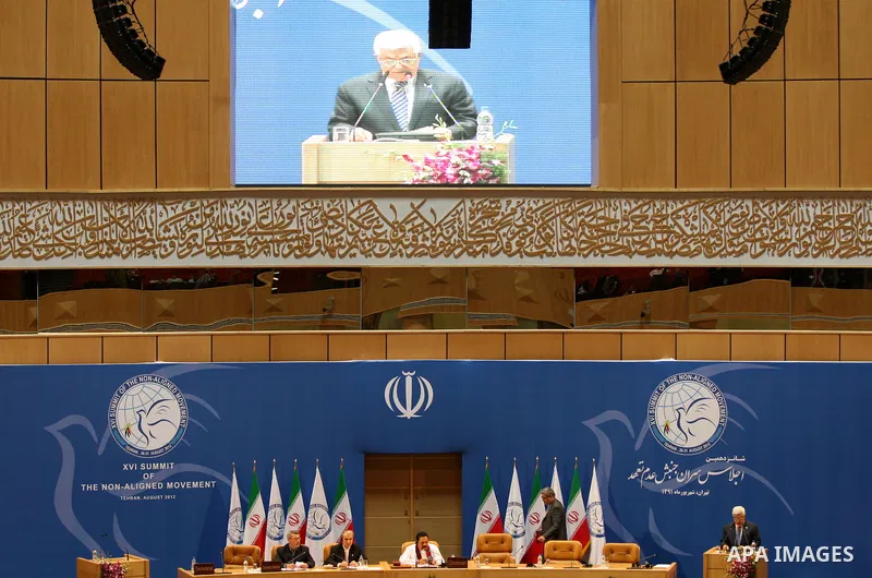 Palestinian President Mahmoud Abbas speaks during the opening ceremony of the Summit of the Non-Aligned Movement (NAM), in Tehran, 30 August 2012. Iranian Supreme Leader Ayatollah Ali Khamenei opened summit 16th of the N...