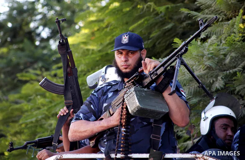 Members of Hamas security forces patrol in a street in Gaza City September 1, 2012. Photo by Ashraf Amra