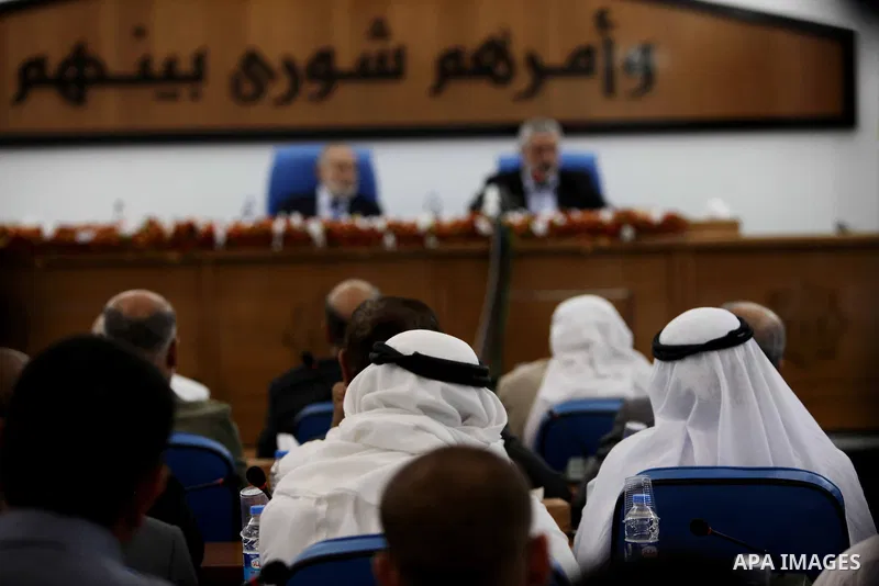 Ismail Haniya, the head of the Hamas government in the Gaza Strip, chairs a meeting members of the Palestinian Legislative Council in Gaza City on September 2, 2012. Haniya, announced a cabinet reshuffle, appointing seve...